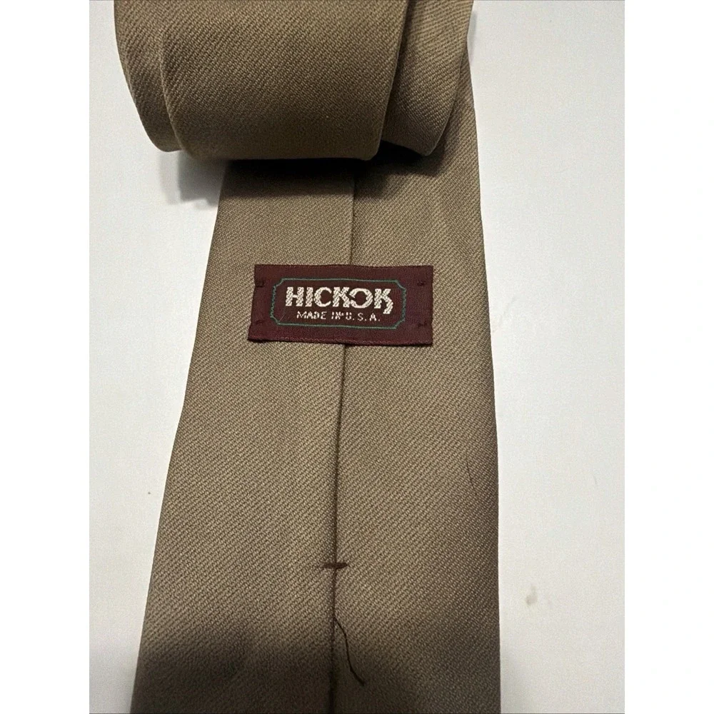 Hickok Vintage Mens Tie Made in USA Olive Tan Taupe Twill Textured Necktie